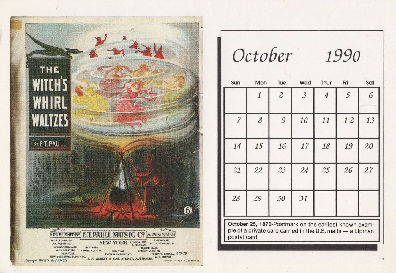 Witch Cauldron Whirl Dance Post Victorian Song Calendar Postcard