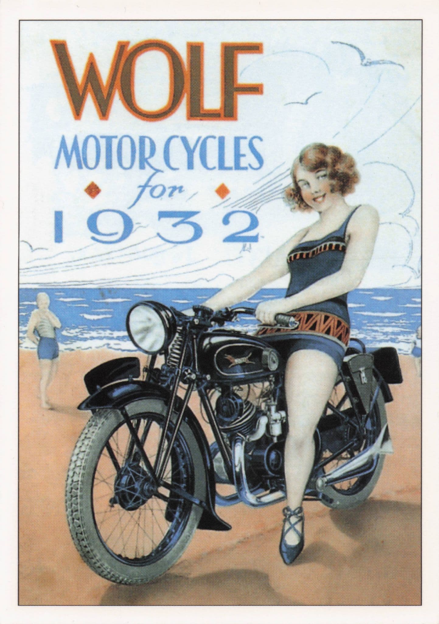 Wolf Motorcycles For 1932 Sexy Glamour Lady Poster Advertising Postcard