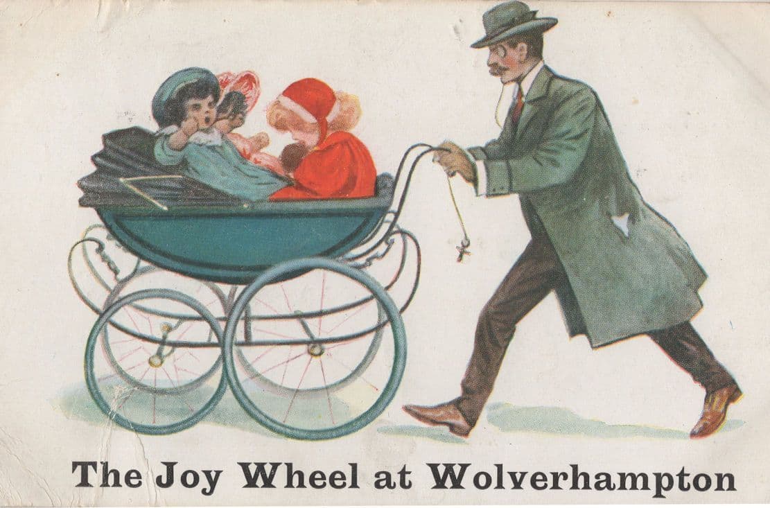 Wolverhampton Joy Wheel Pram Greetings Comic Old Postcard