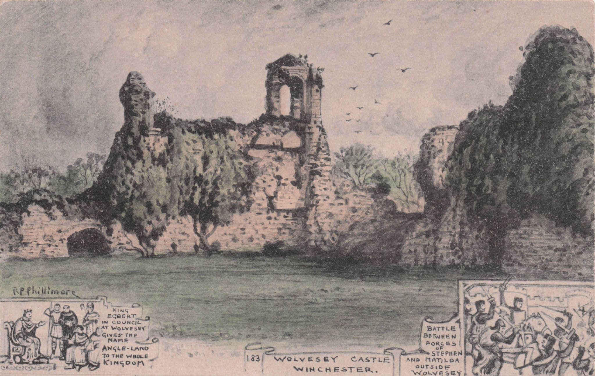 Wolvesey Castle Battle King Egbert Winchester Old Phillimore Postcard