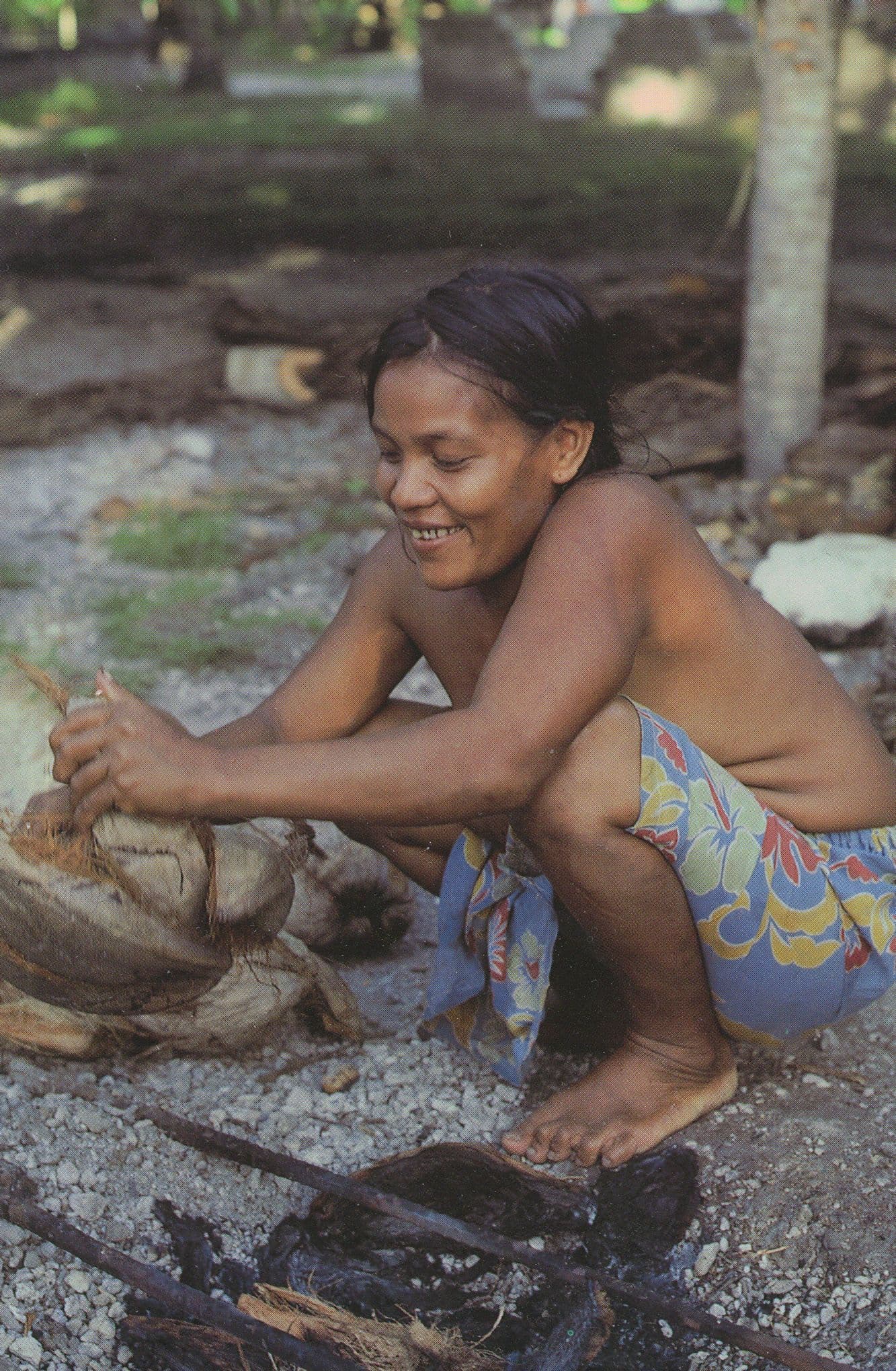 Woman Cooking Food BBQ Kiribati Taiwan China Cookery Postcard