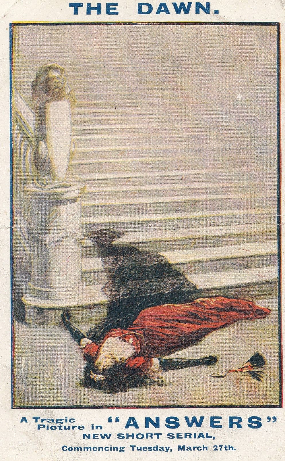 Woman Murdered Falls Down Steps The Dawn Short Serial Answers Old Postcard