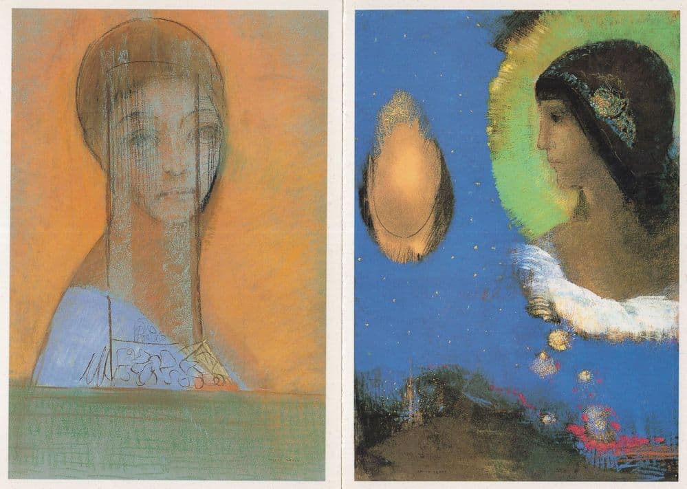 Woman with A Veil Evocation 2x Odilon Redon Painting Postcard