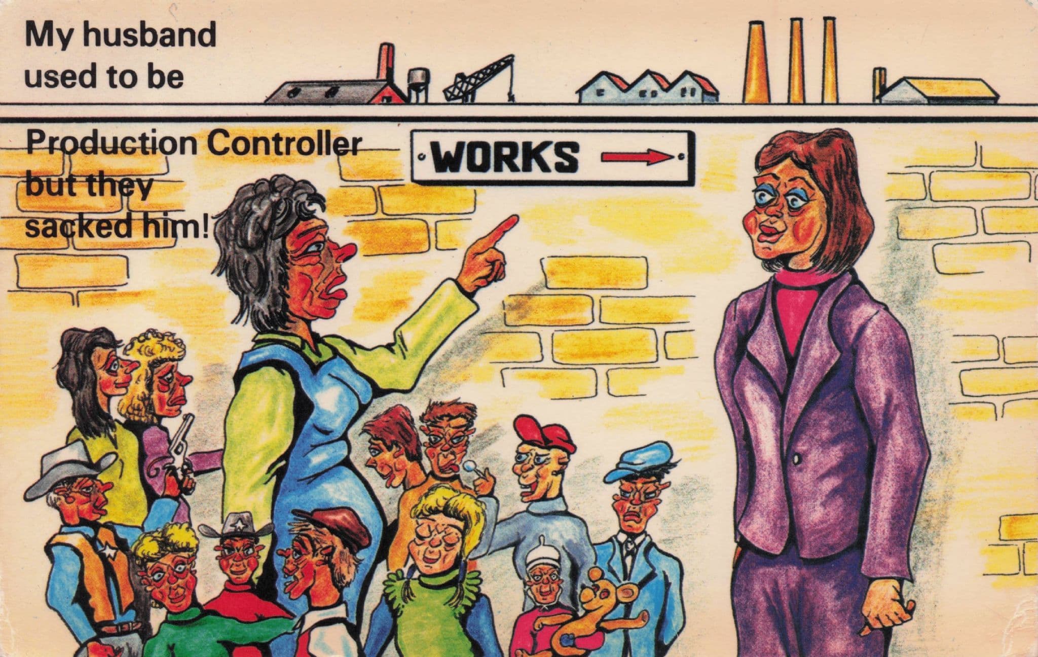 Women Factory Workers Protest Lines 1970s Strike Comic Postcard