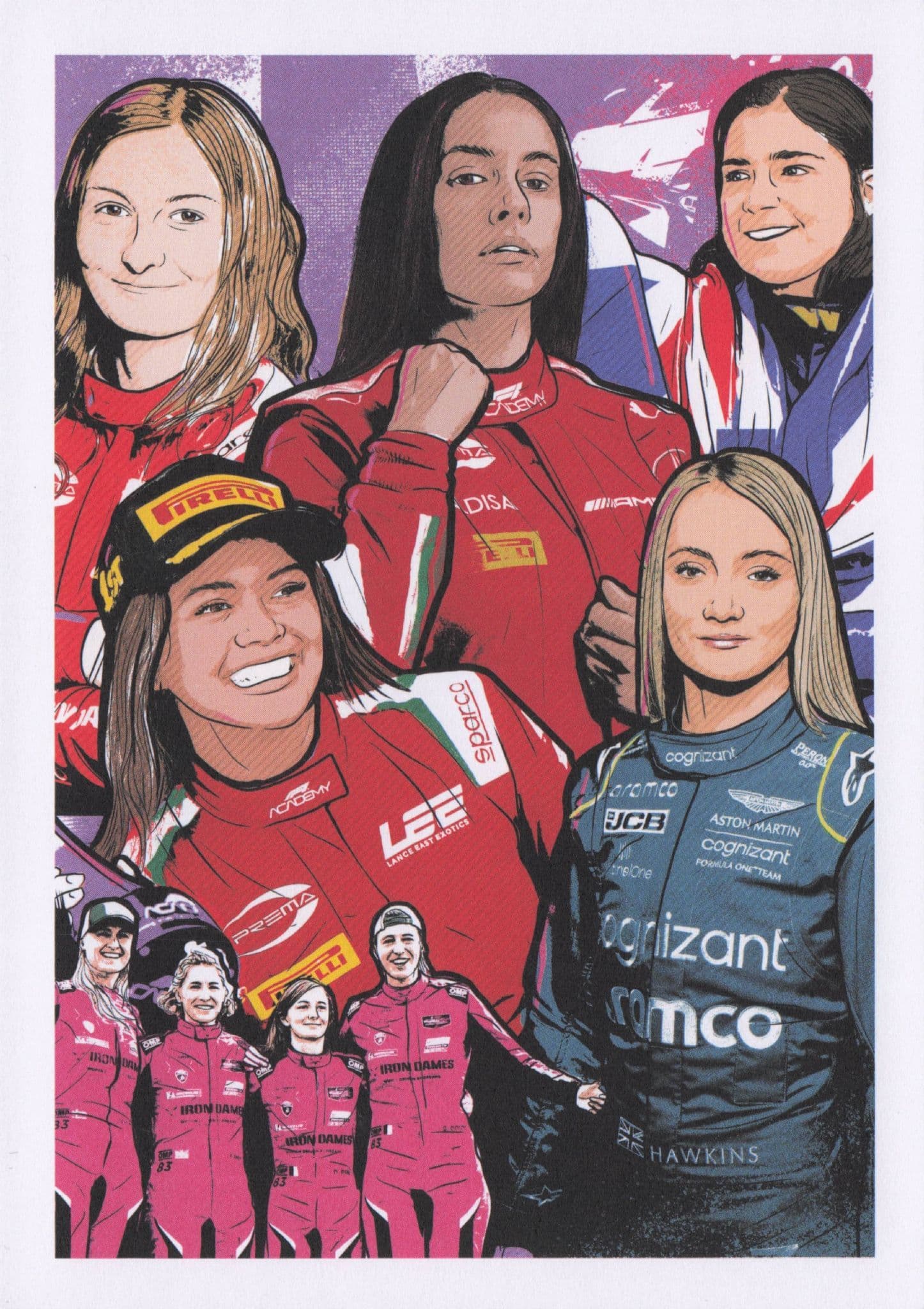 Women Lady F1 Female Academy Motor Race Racing Drivers Painting Postcard