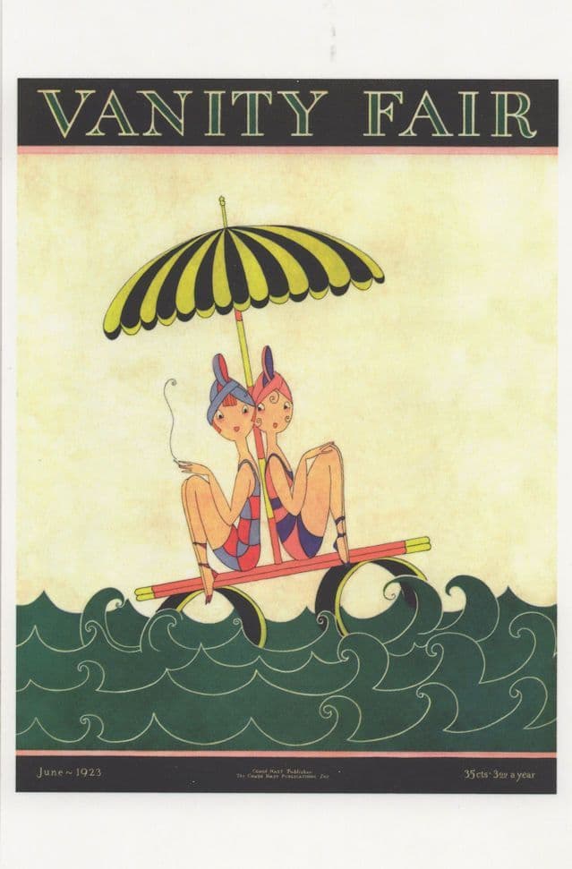 Women Smoking on Old See Saw Boat Art Deco Cover Postcard