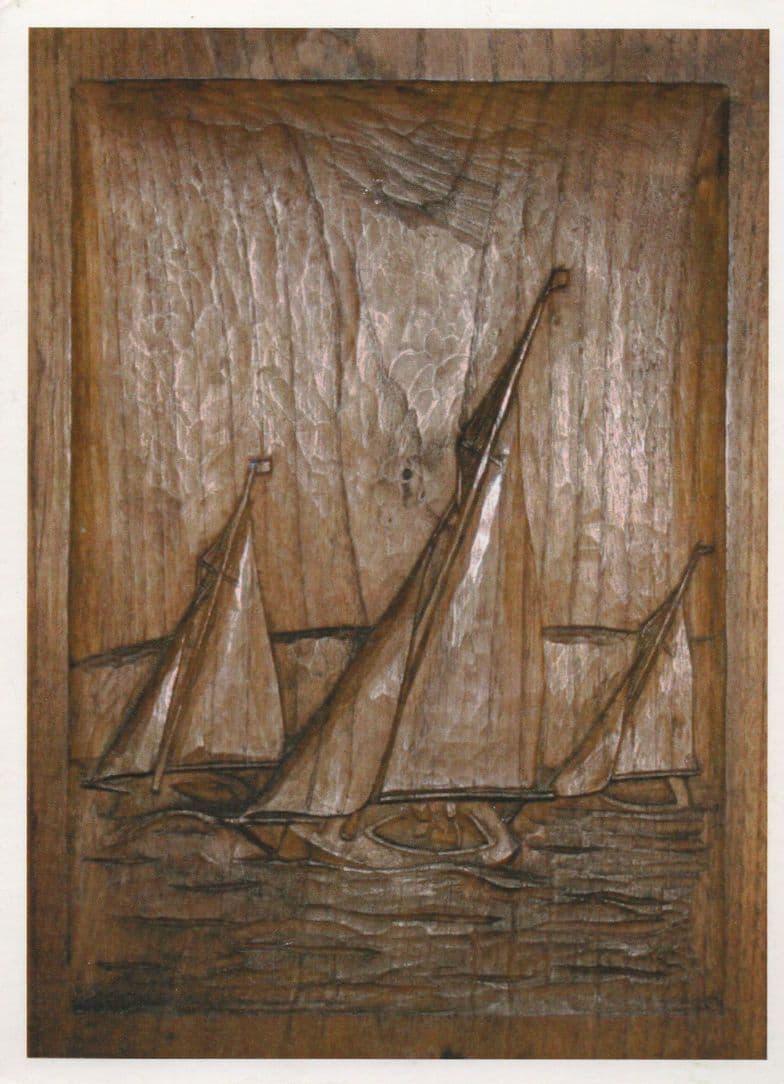 Wood Carving Of Troy Sailing Ship Fowey Church Cornwall Postcard