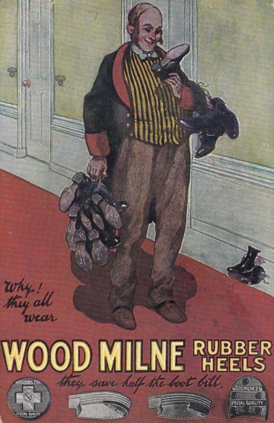 Wood Milne Rubber Shoe Heels Antique Shoes Rare Old Advertising Postcard