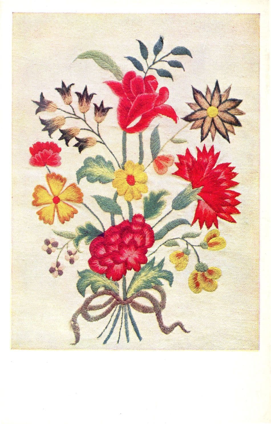 Wool Embroidered 1729 Antique Cotton Floral Curtain V&A Old Postcard