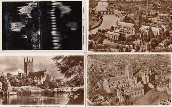 Worcester Cathedral Floodlit Aerial River Severn 4x Real Photo Postcard s