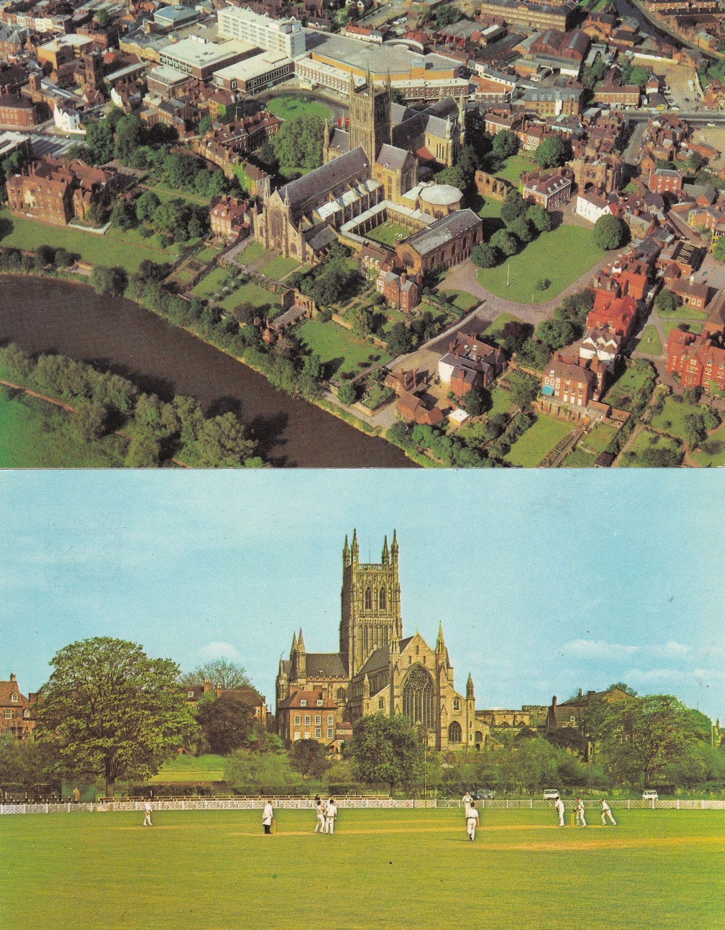Worcester Cricket Ground Match & Cathedral 2x Aerial Postcard s