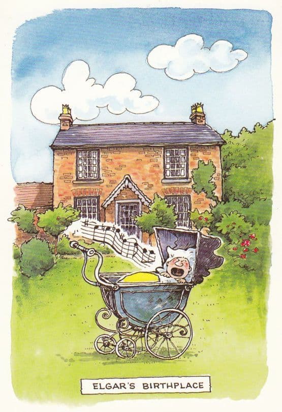 Worcester Elgar Classical Composer Singing In Pram as Baby Comic Humour Postcard