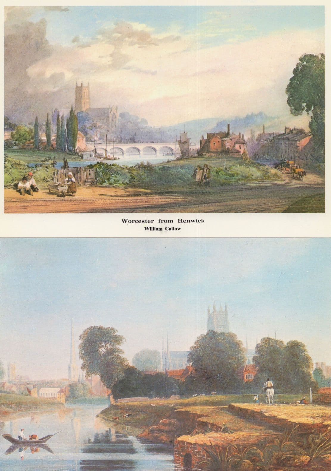 Worcester From Henwick Cathedral Horse & Rider 2x Painting Postcard s