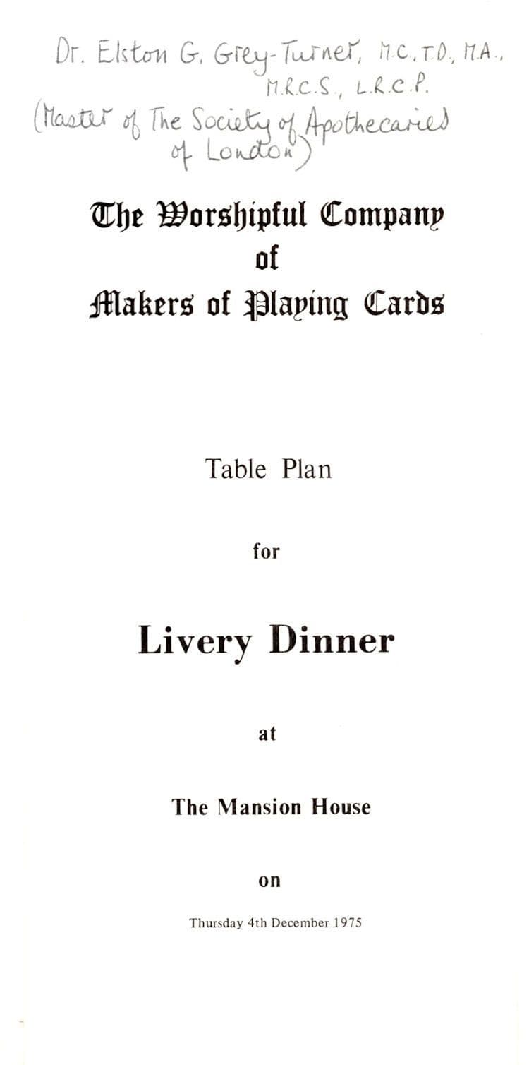 Worshipful Company Of Makers Playing Cards 1975 Dinner Table Plan