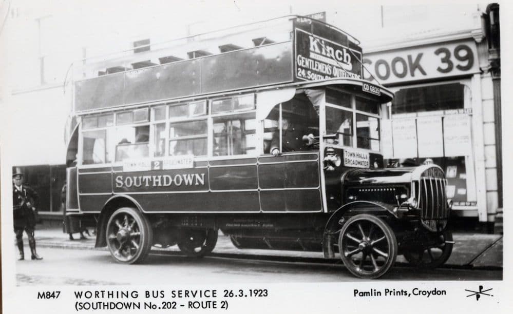 Worthing Bus Service in 1923 Southdown 202 Route 2 Tram Postcard