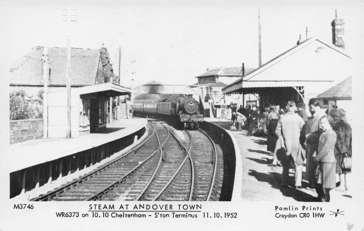 WR6373 Train at Andover Town Station in 1952 Pamlin Prints Railway RPC Postcard