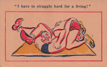 Wrestlers Wrestling Donald McGill Constance Antique Comic Postcard