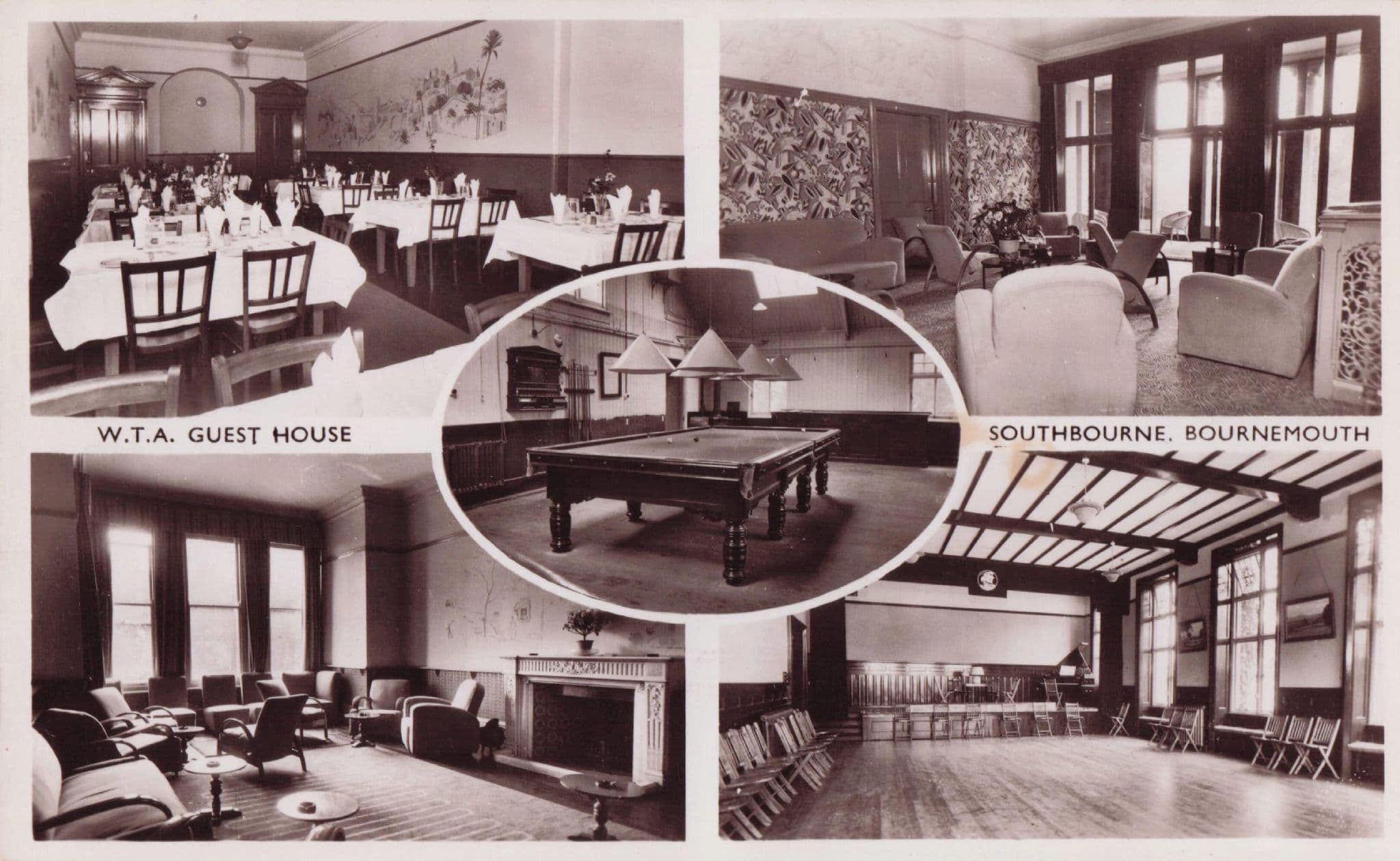 WTA Guest House Southbourne Dorset Billiards Table Real Photo Postcard