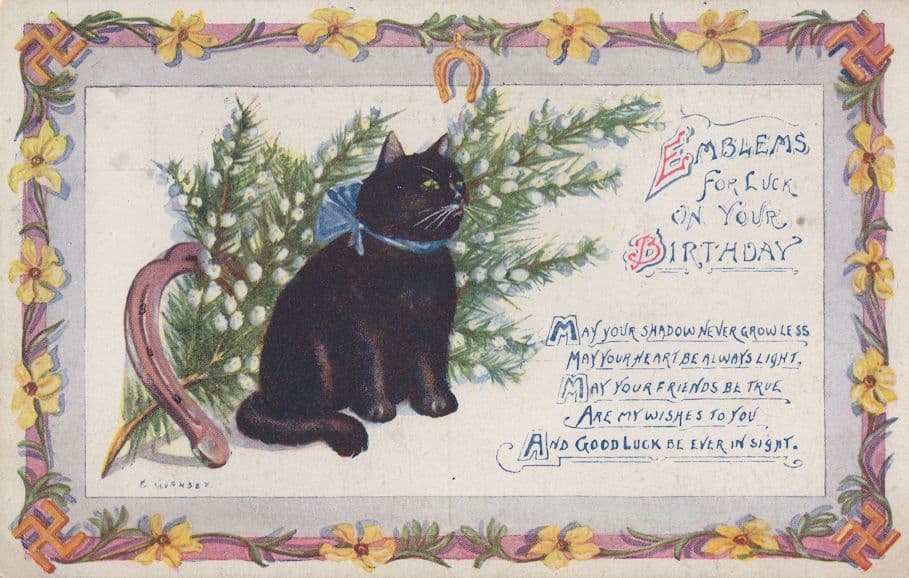 WW1 Black Cat Lucky Emblems War Old Postcard & Ship Card