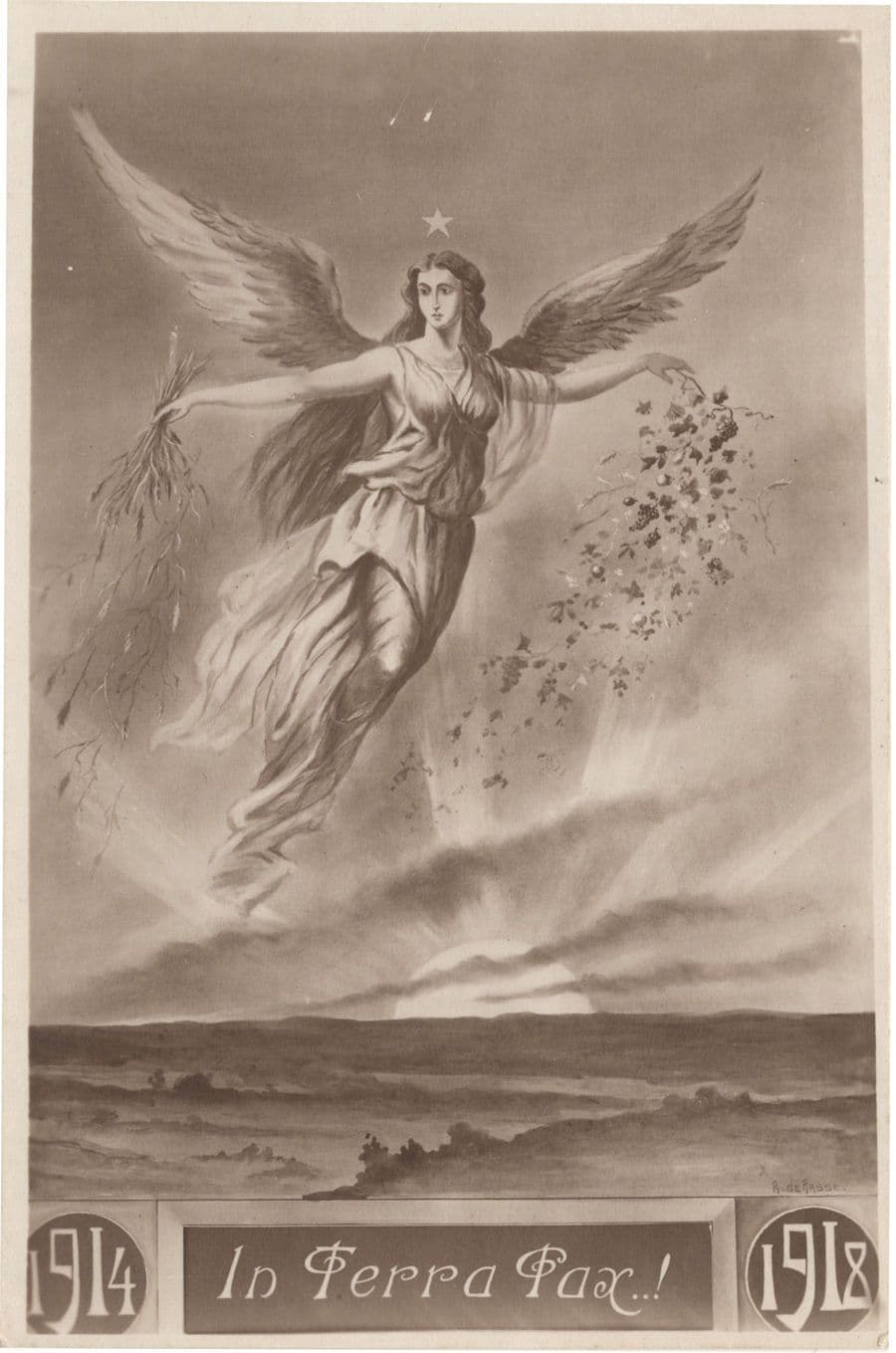 WW1 Italian Angel Pax In Terra Heaven 1914 - 1918 Military War Postcard