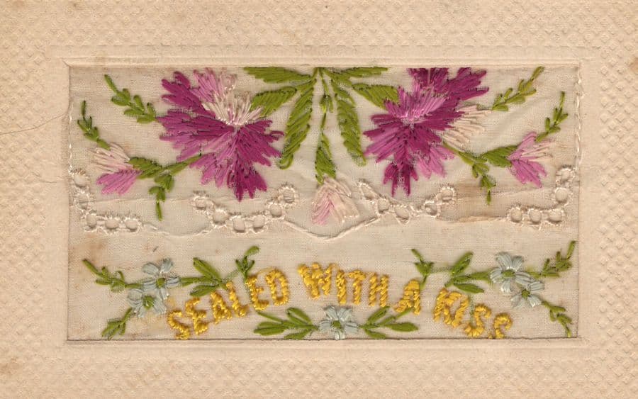 WW1 SWALK Sealed With A Kiss Silk Antique War Postcard