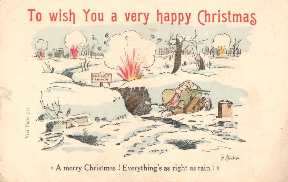 WW1 Trench Bombings at Christmas Military Comic Soldier Old Postcard