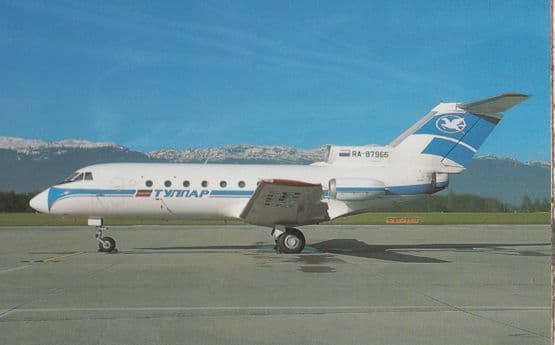 Yakovlev 40 RA-87966 Plane of Tulpar Aviation Company at Geneva Airport Postcard