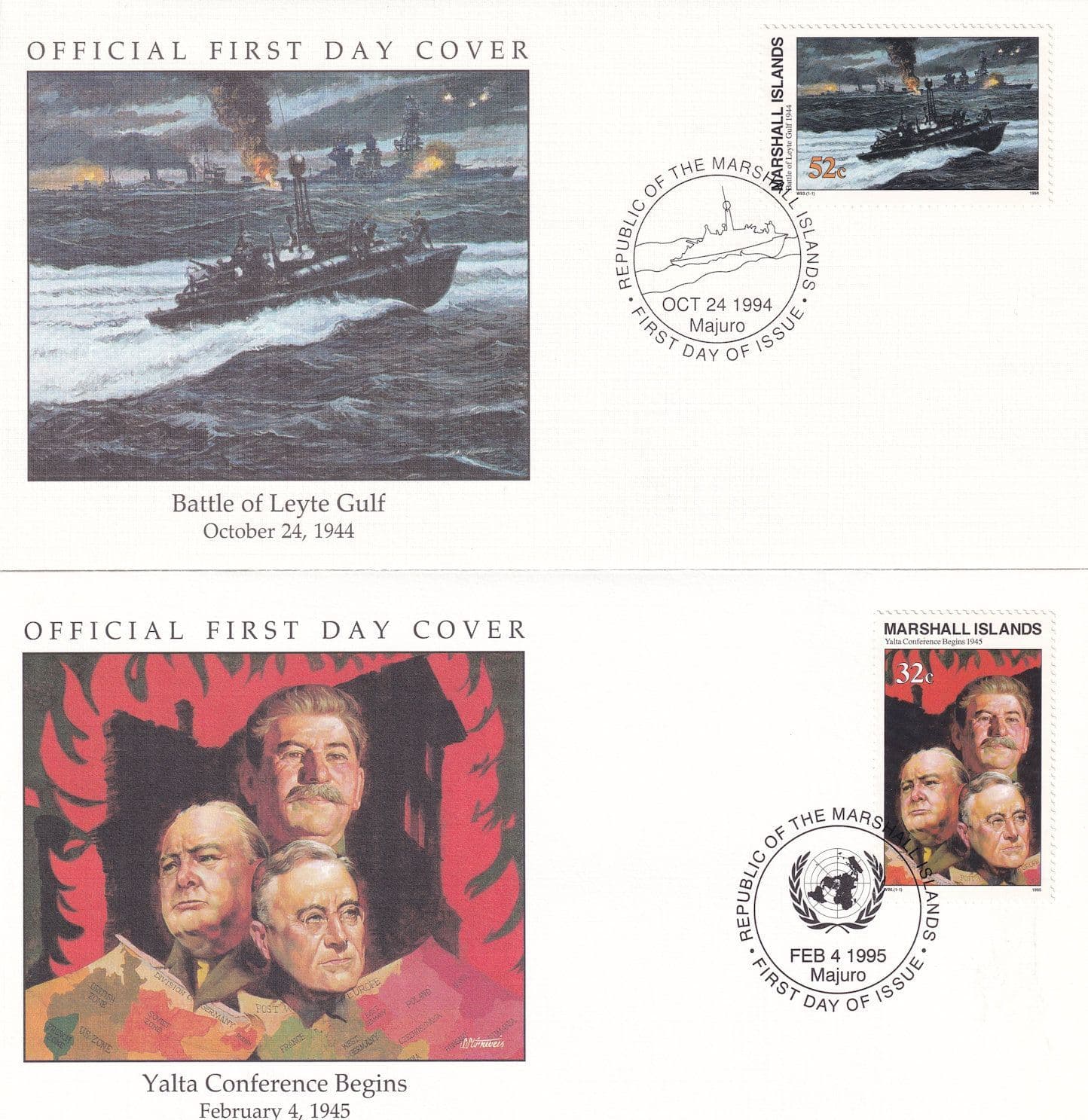 Yalta Conference Begins Battle Of Leyte Gulf 2x WW2 First Day Cover s