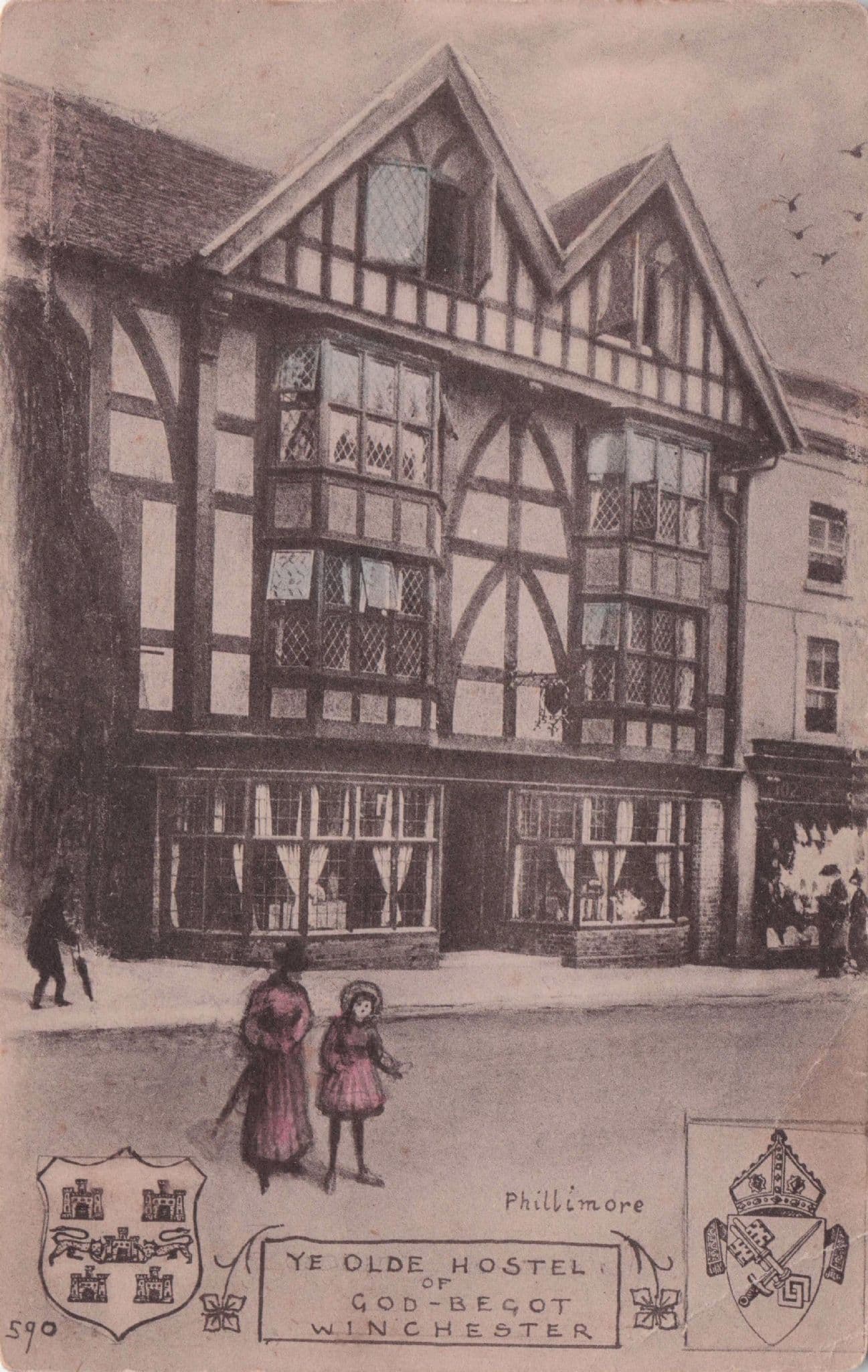 Ye Olde Hostel Winchester Antique Phillimore Rare Art Postcard