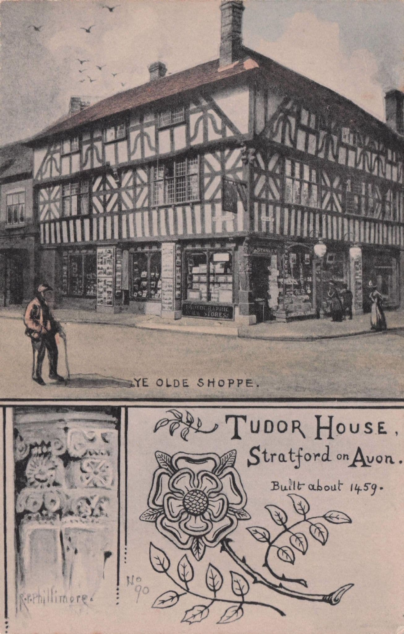 Ye Olde Shoppe Tudor House Stratford On Avon Phillimore Old Art Postcard