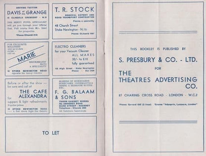 You Cant Take It With You Drama WW2 War Stoke Newington Theatre Programme