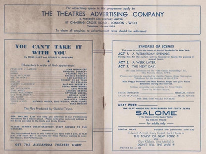 You Cant Take It With You Drama WW2 War Stoke Newington Theatre Programme