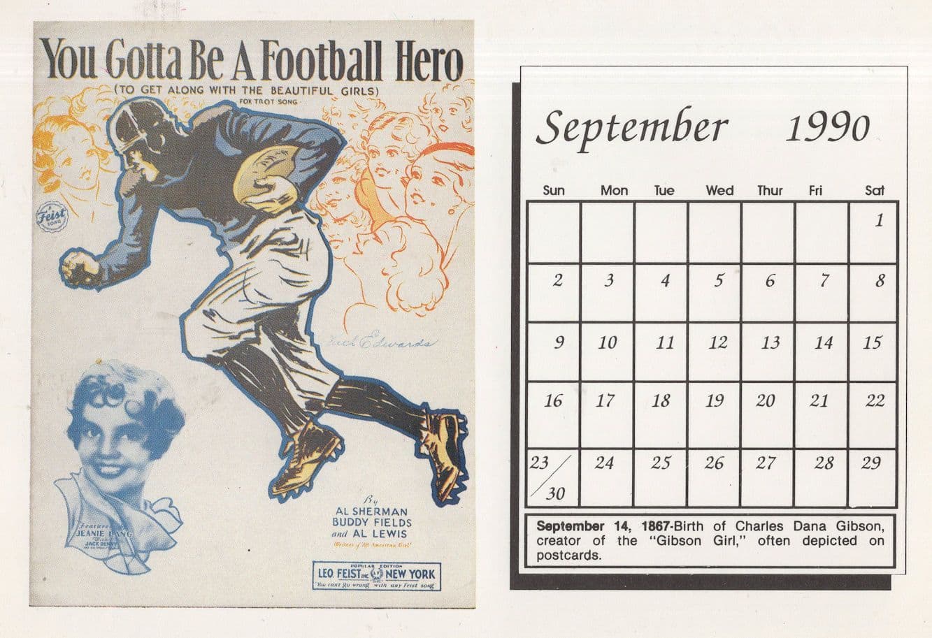 You Gotta Be A Football Hero NFL Old Foxtrot Song Calendar Postcard
