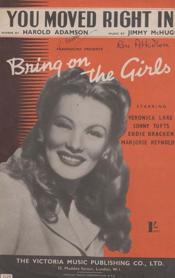 You Moved Right In Bring On The Girls 1940s Sheet Music