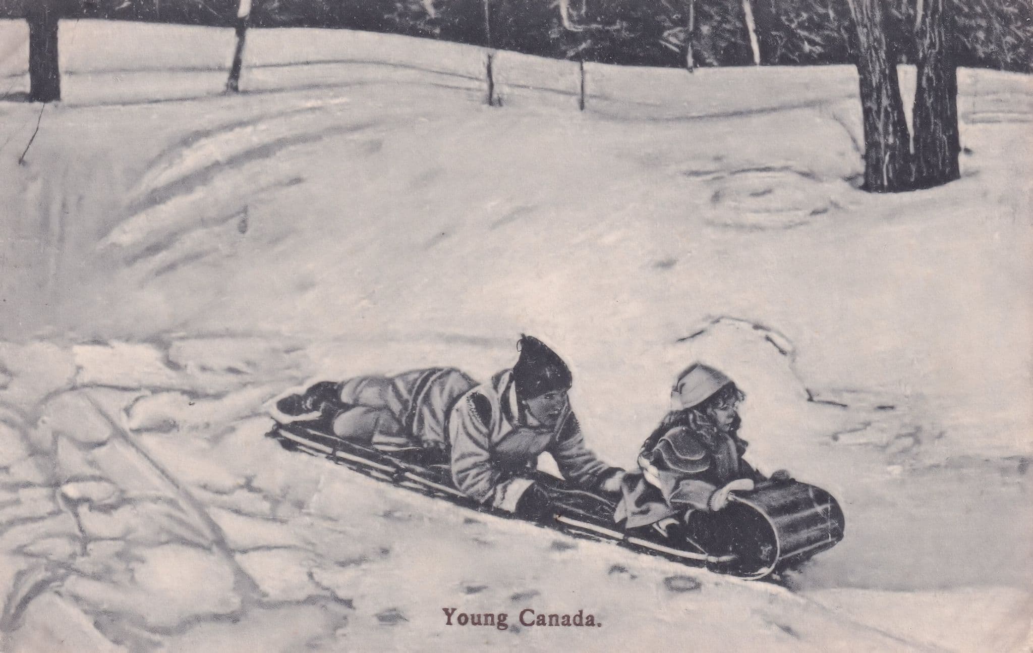 Young Canada Sleighing Antique Postcard