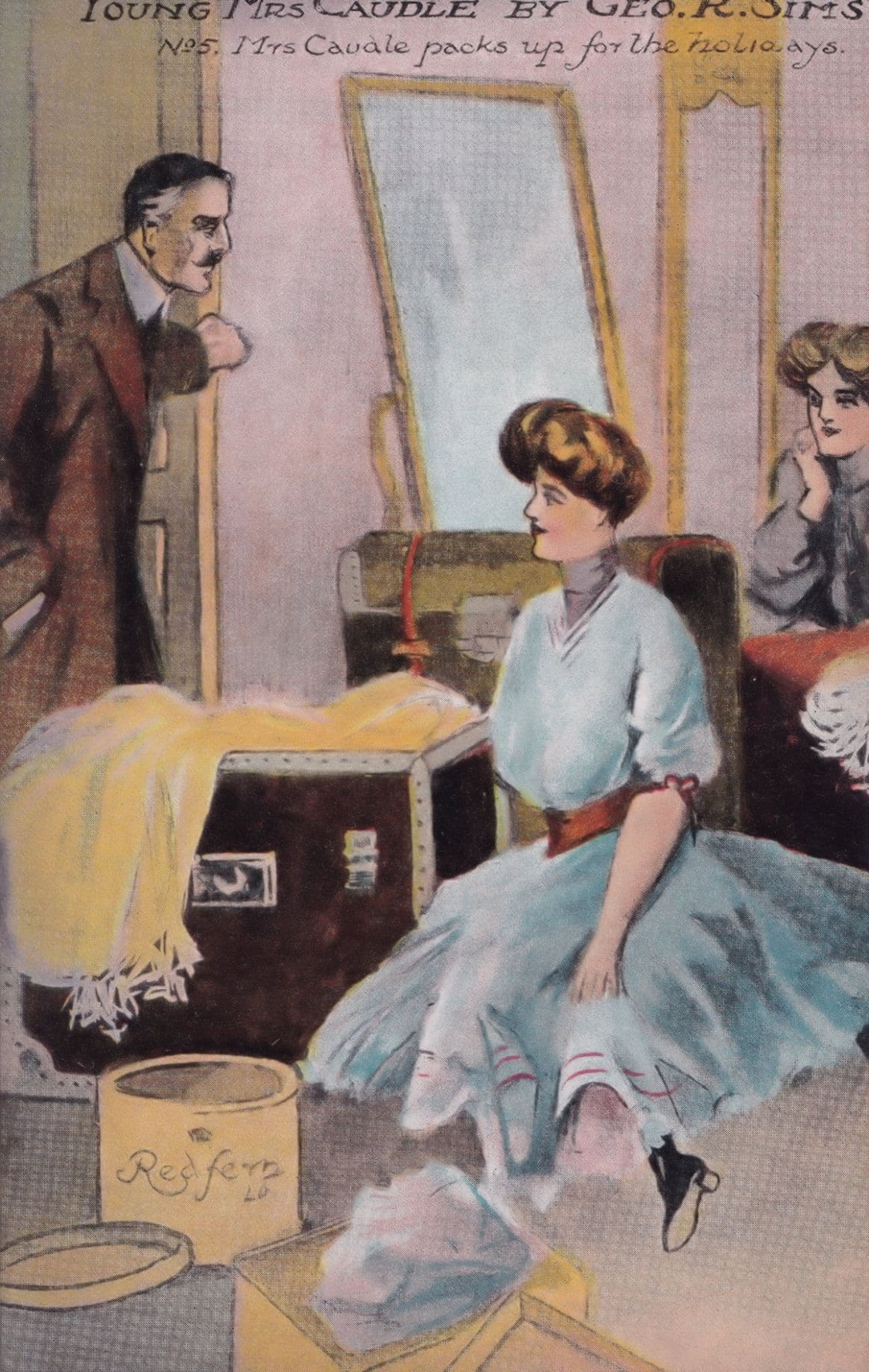 Young Mrs Caudle Packs Trunk For The Holidays Antique Postcard