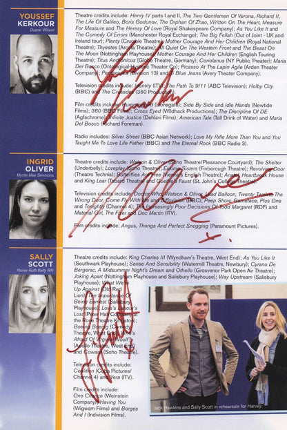 Youssef Kerkour Ingrid Oliver Linal Haft Sally Scott Hand Signed Theatre Page