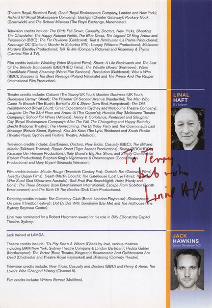 Youssef Kerkour Ingrid Oliver Linal Haft Sally Scott Hand Signed Theatre Page