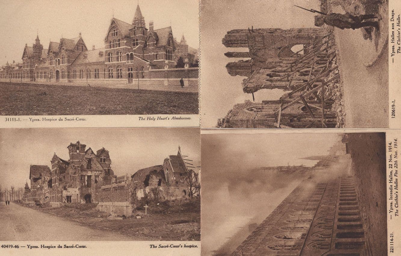 Ypres Fire Of 1914 Soldier at Clothier's Halles 4x WW1 Postcard s