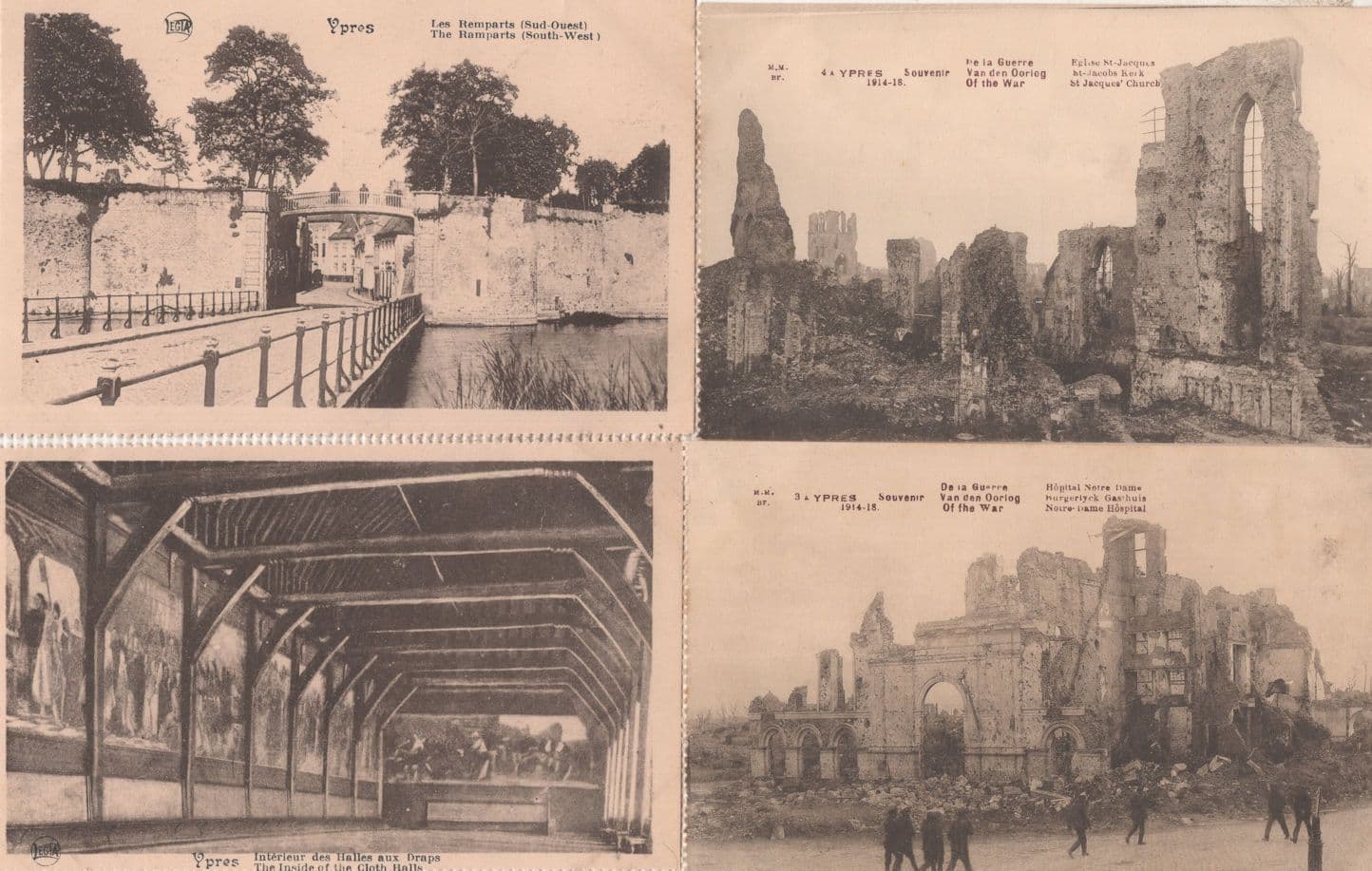 Ypres Hospital Church 4x Antique WW1 Bomb Damage Postcard s