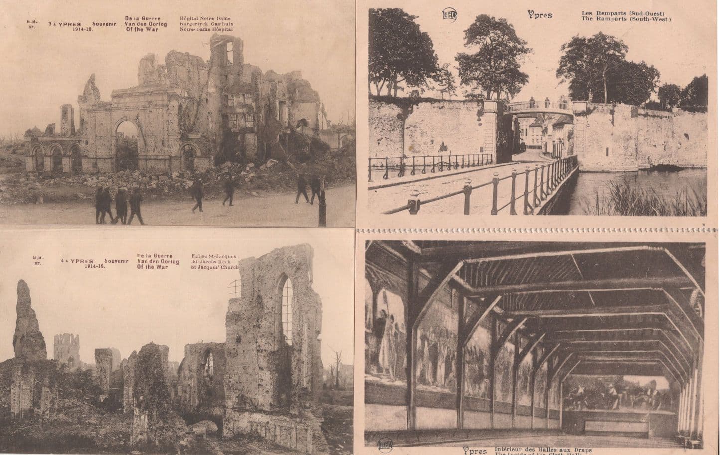Ypres The Ramparts Cloth Halls 4x Bomb WW1 Damage Postcard s