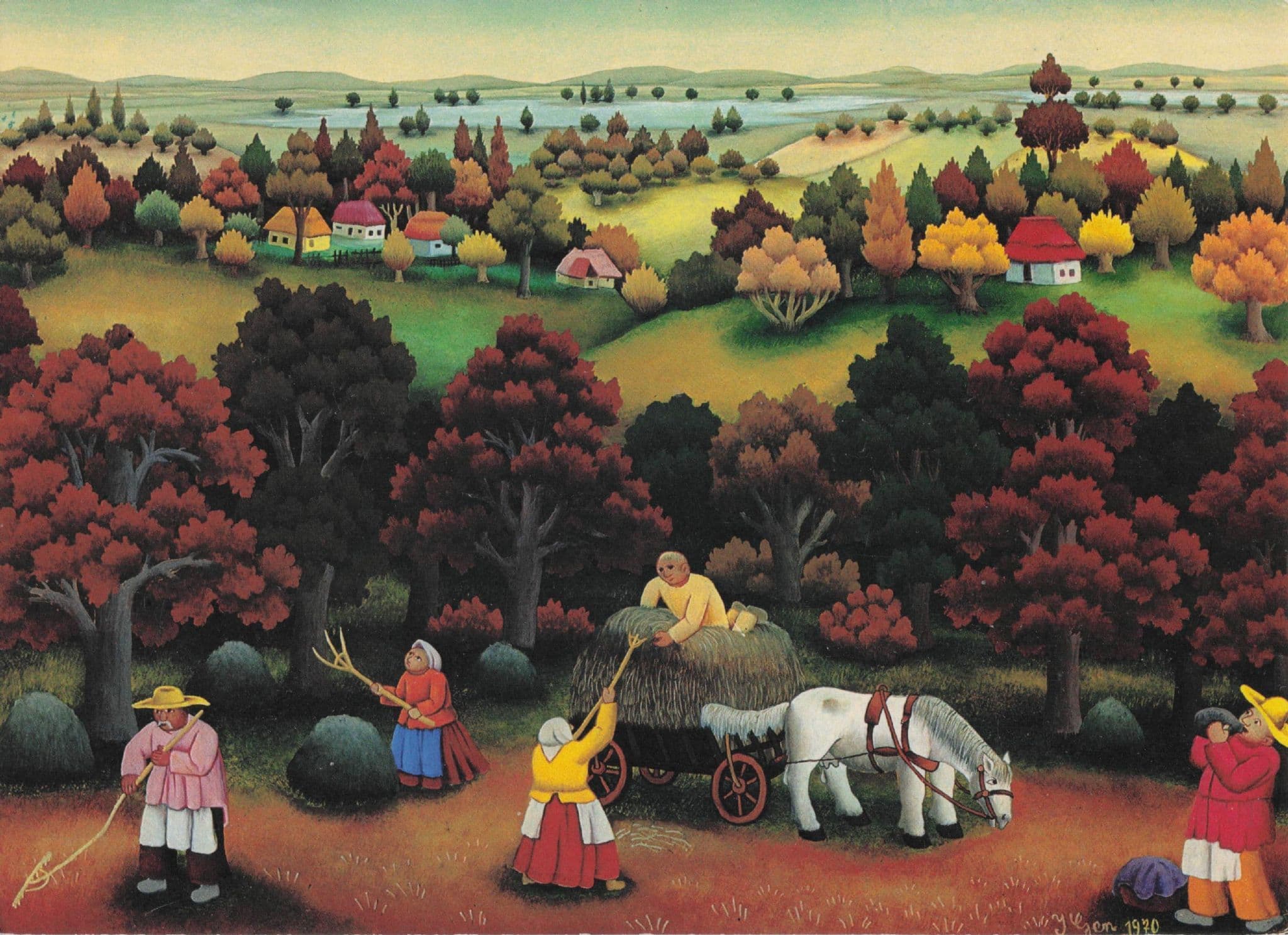Yugoslavia Haymaking Primitive Farming Painting Postcard