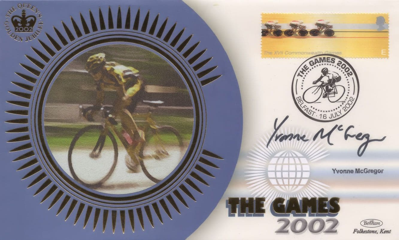 Yvonne McGregor Champion MBE Cyclist Hand Signed 2002 Games FDC