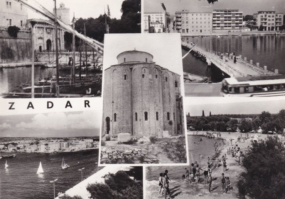 Zadar Croatia Boats Beach Hotels Bridge Vintage Real Photo Postcard