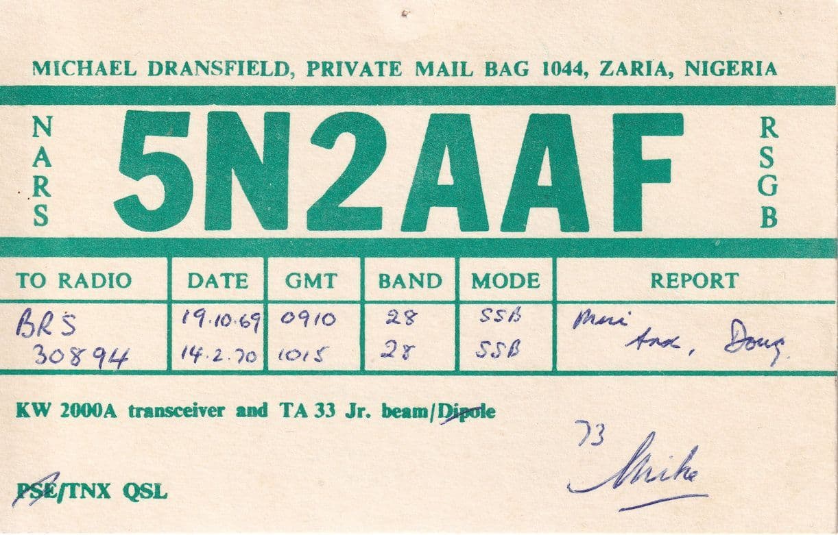 Zaria Nigeria 1960s QSL Amateur Radio Card