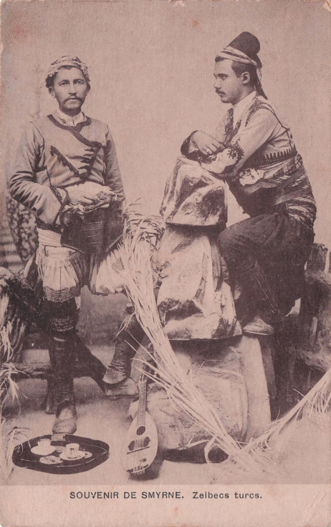 Zeibic Turks Turkey Smyrne Musical Lute Fashion Antique Postcard
