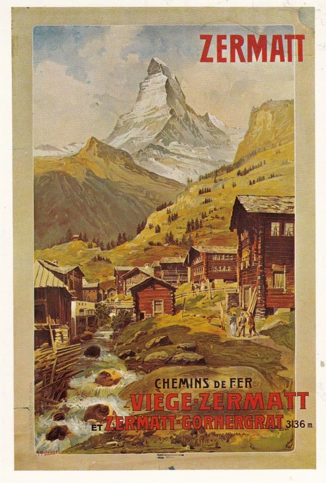Zermatt Chemins De Fer Viege Victorian Alps French Poster Advertising Postcard