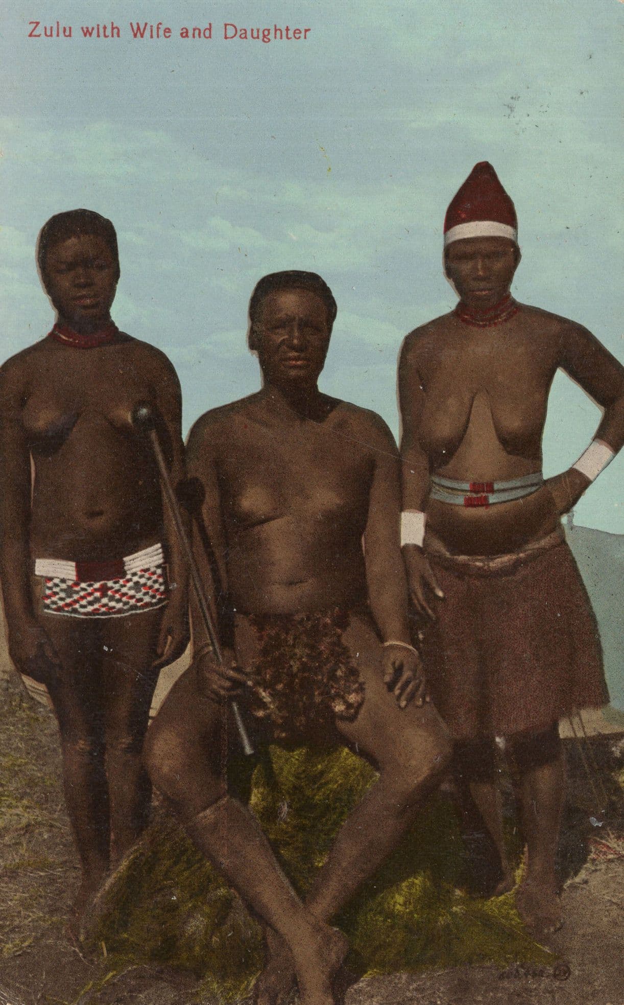 Zulu Man With Wife & Daughter Family African Ethnic Postcard