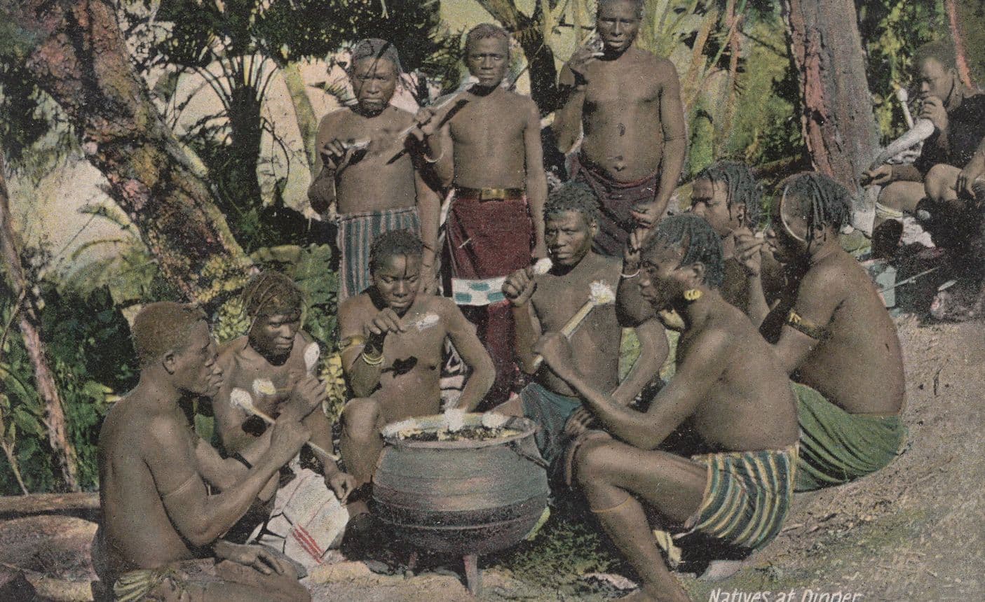 Zulu Tribe Natives At Dinner South Africa Old Postcard