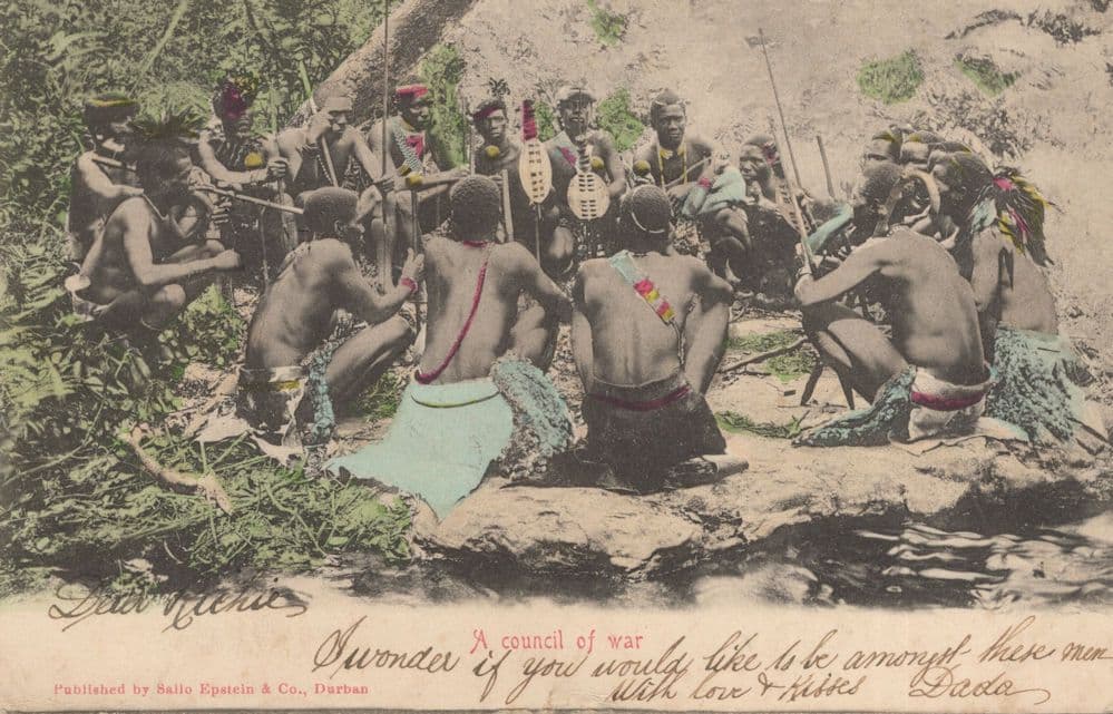 Zulu Warriors A Council Of War South African Antique Postcard